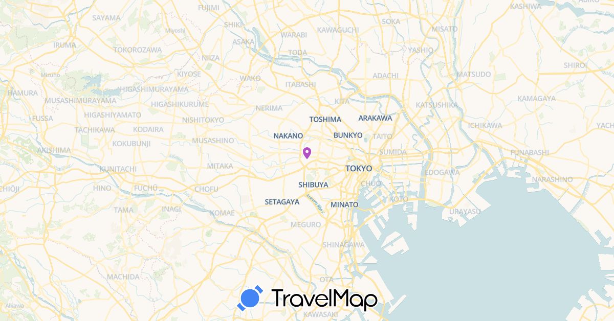 TravelMap itinerary: train in Japan (Asia)